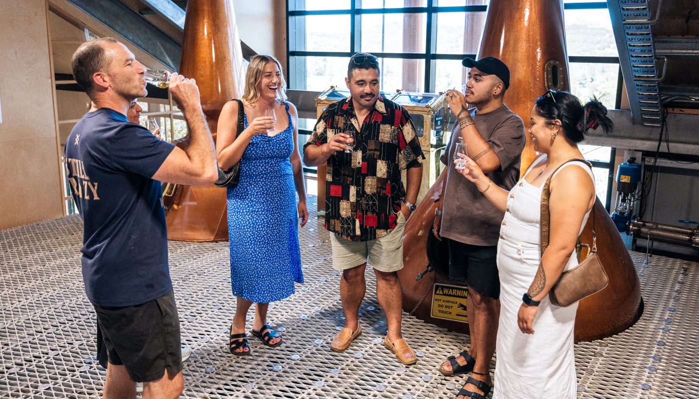 Guests to Waiheke Whisky sample the Whiskey's on offer.