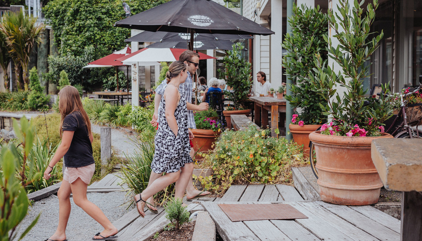 People enjoying the day at Matakana Village.