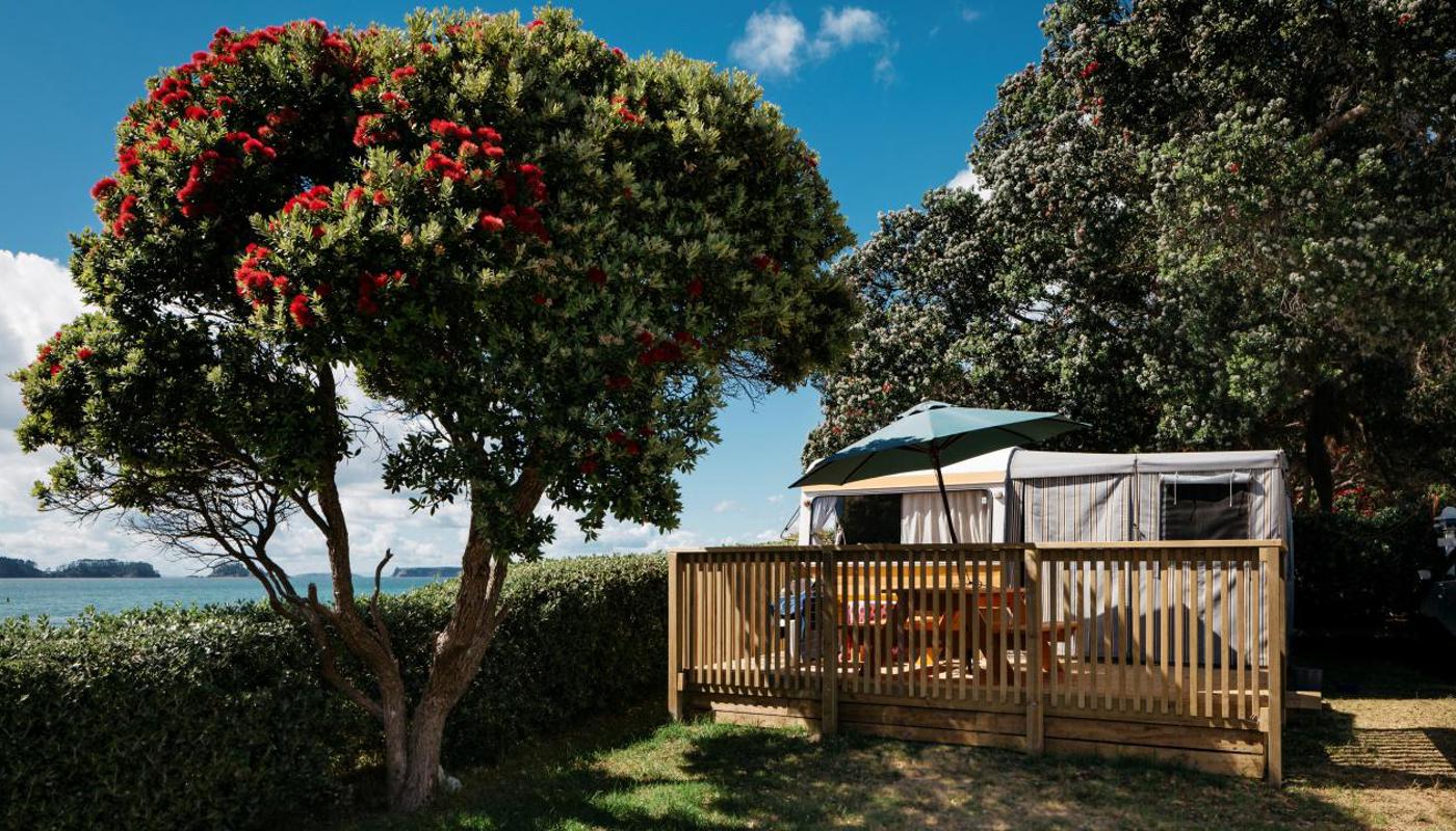 Enjoying unique beachfront caravan accommodation at Martins Bay Holiday Park