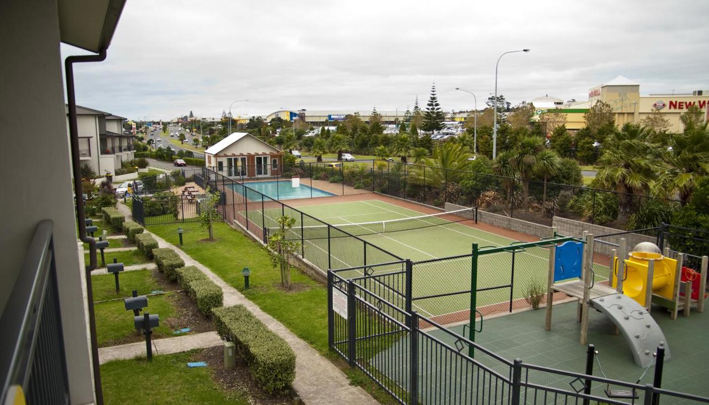 Swimming pool, tennis court and playground
